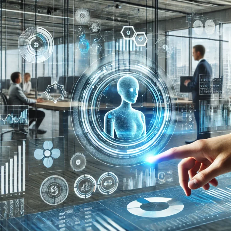 DALL·E 2024-11-27 21.38.39 - A futuristic image showcasing the integration of Artificial Intelligence (AI) in the insurance industry